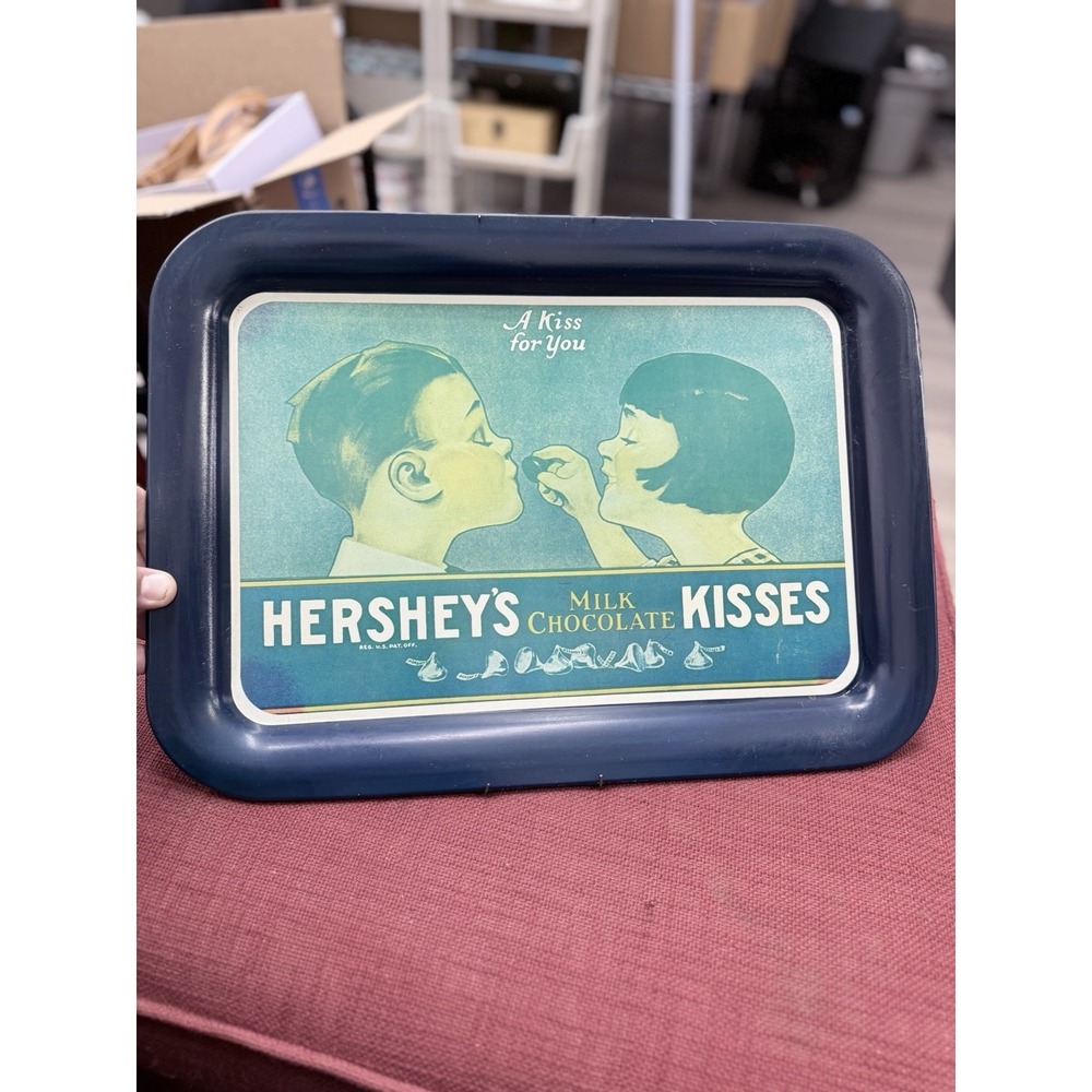 A KISS FOR YOU  HERSHEY'S MILK CHOCOLATE KISSES TIN METAL SIGN TRAY